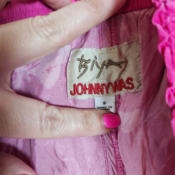 Biya Johnny Was Pink Embroidered Floral Jacquard Short Womens Small Boho Fuchsia - Picture 9 of 9